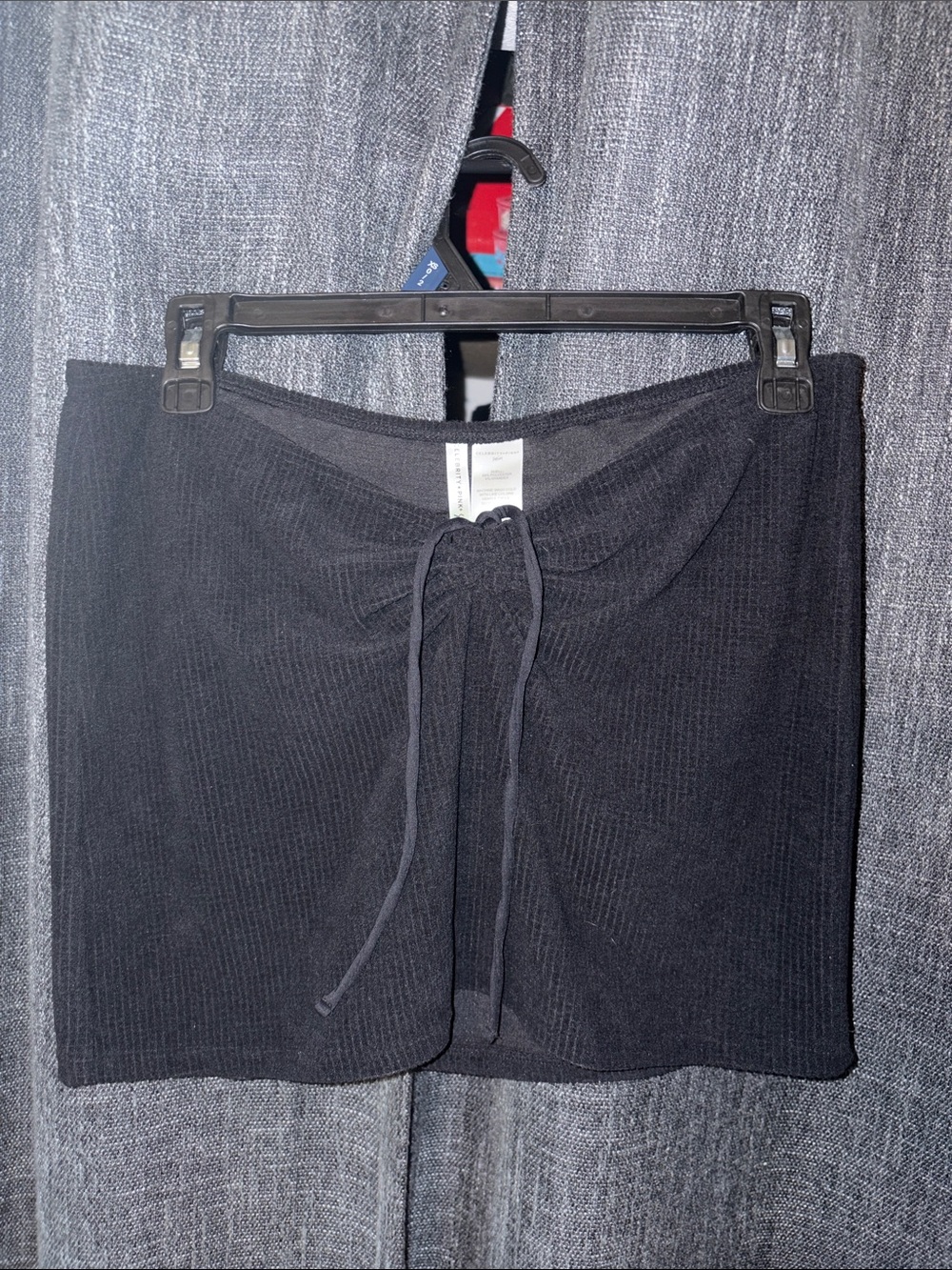Celebrity Pink Black Ribbed Drawstring Mini Skirt